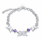 Purple CZ Butterfly Bracelets in Sterling Silver