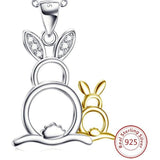 Sterling Silver Bunny Rabbit Necklace with Pair of CUTE Rabbits!
