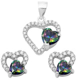 Special Buy!  Sterling Silver Double Heart Sets Cubic Zirconia and Simulated Gemstones