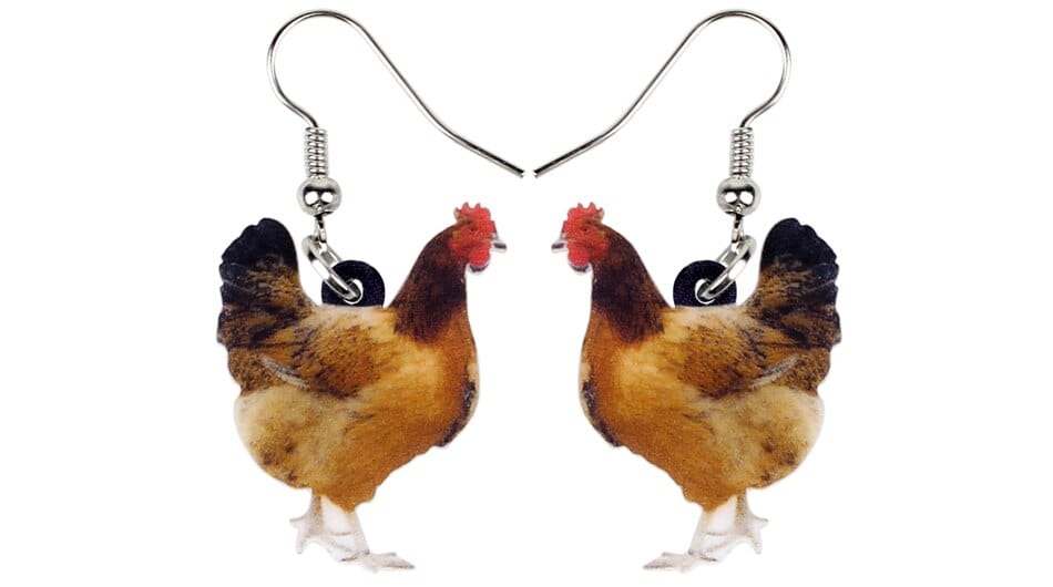 Red Hen Chicken Acrylic Keychain and Earrings Realistic Fun!