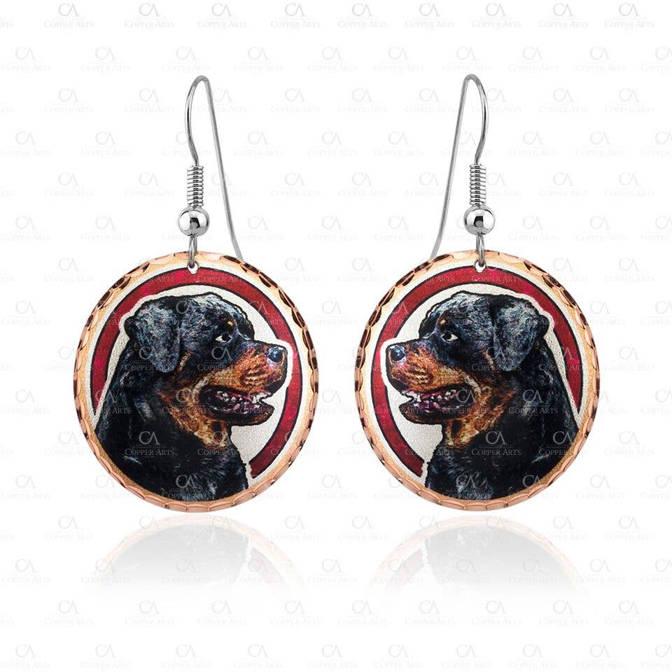 Rottweiler Copper Art Earrings, Handmade in the USA - The Pink Pigs, A Compassionate Boutique