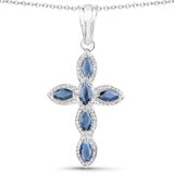 Tanzanite or Blue Sapphire 925 Sterling SIlver Cross Necklace