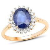 Princess Sapphire and Diamond Halo Ring 2.45ctw in 14K Yellow Gold