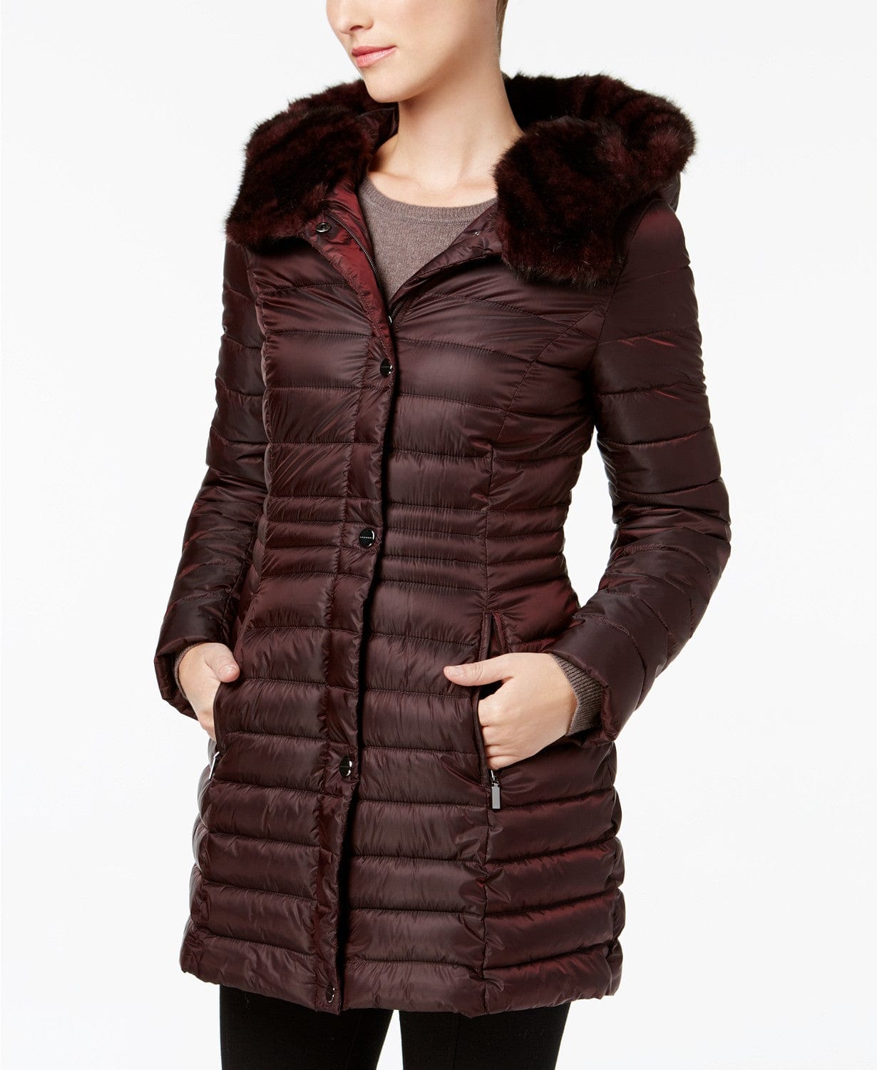 Laundry Black Iridescent Puffer Coat Mid Length Medium - The Pink Pigs, A Compassionate Boutique