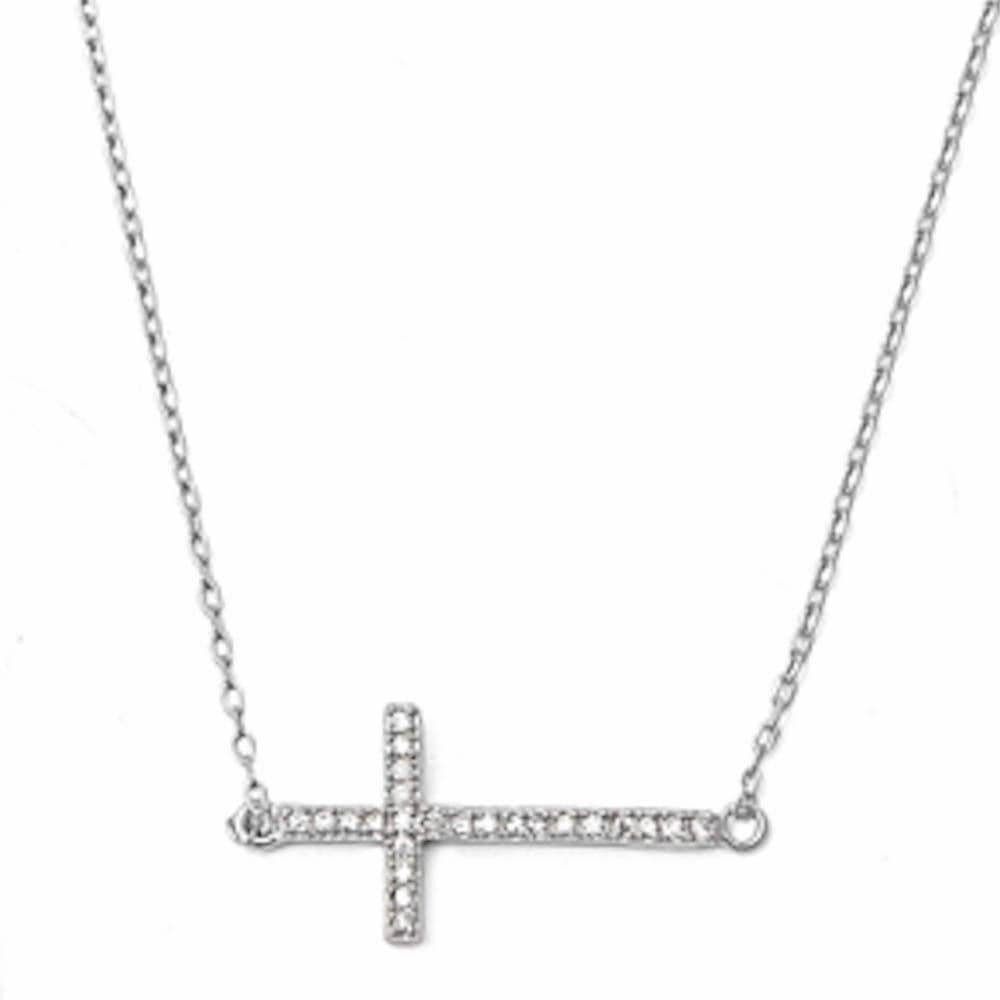 Sideways Cross with CZ Sterling Silver White, Yellow or Rose Gold Plated - The Pink Pigs, A Compassionate Boutique