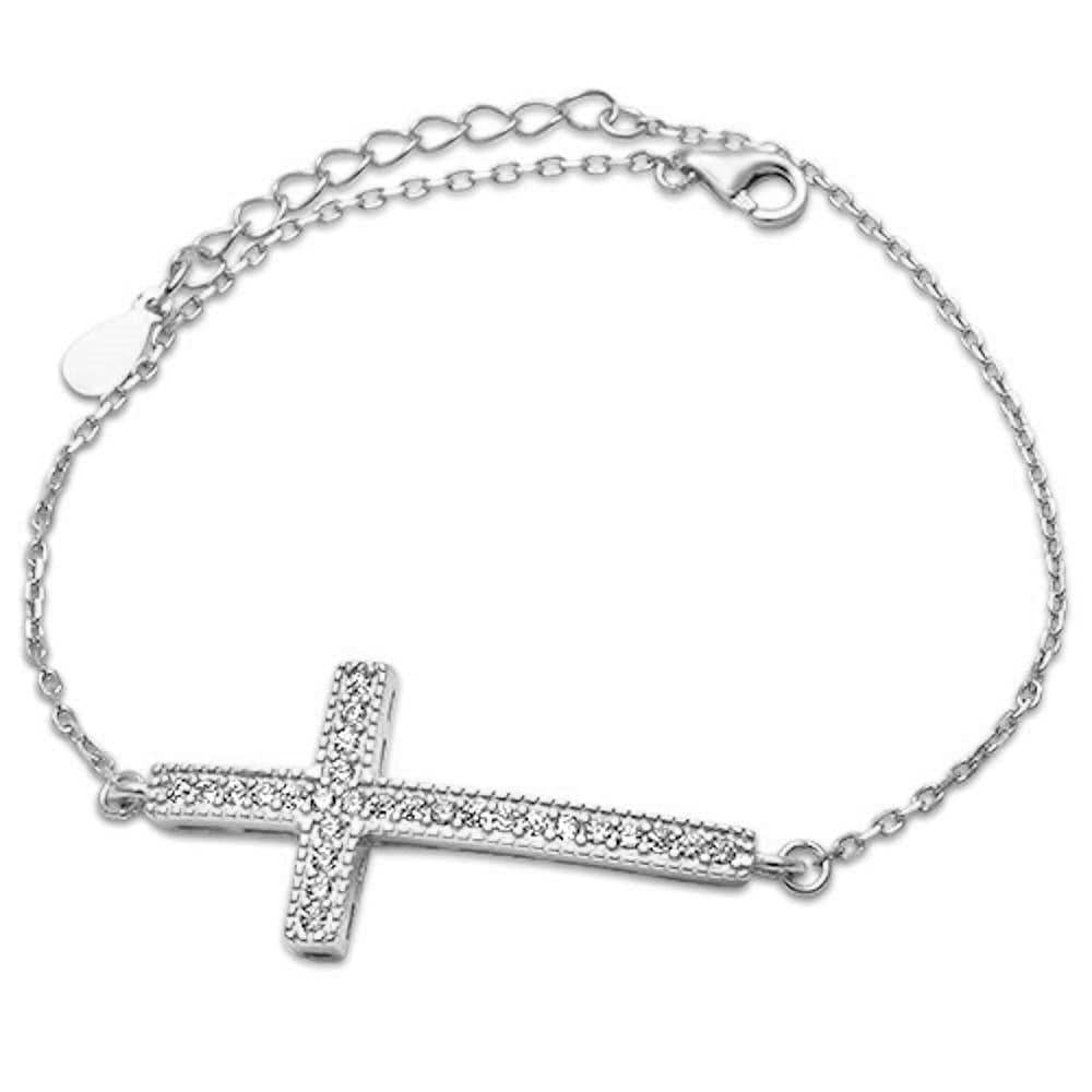 Micro-Pave' Cubic Zirconia Sterling Silver Cross Bracelet - The Pink Pigs, A Compassionate Boutique
