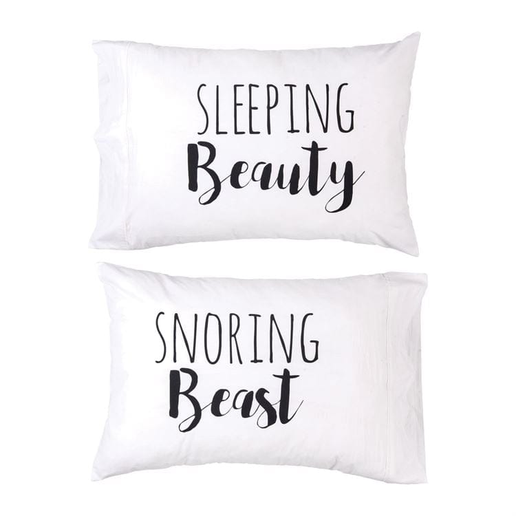 Sleeping Beauty, Snoring Beast Couple's PIllow Case Set, Perfect Wedding Gift! - The Pink Pigs, A Compassionate Boutique