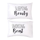Sleeping Beauty, Snoring Beast Couple's PIllow Case Set, Perfect Wedding Gift!