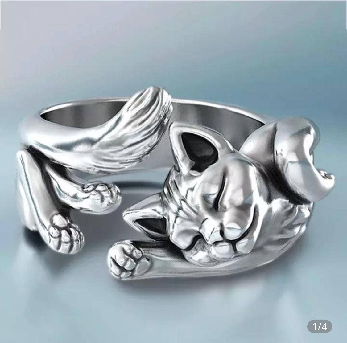 Sleeping Cat Sterling Silver Ring-Adorable for Cat Lovers! - The Pink Pigs, A Compassionate Boutique