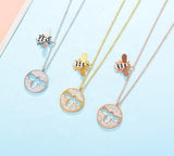 Sparkling Bee Medallion Necklace Rose, Yellow or White Gold Plating Cut Out Bee, SO CUTE!!!