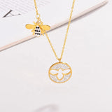 Sparkling Bee Medallion Necklace Rose, Yellow or White Gold Plating Cut Out Bee, SO CUTE!!! - The Pink Pigs, A Compassionate Boutique