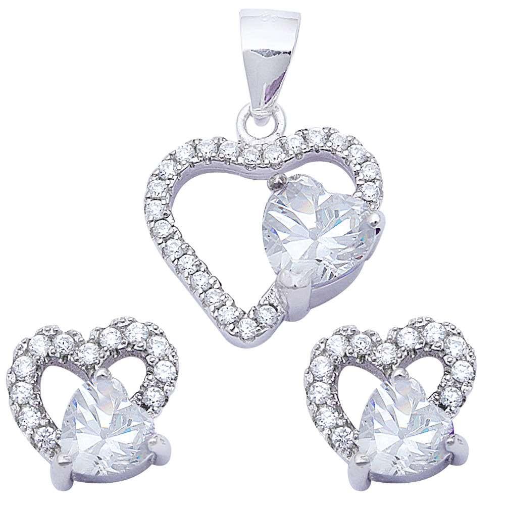 Special Buy! Sterling Silver Double Heart Sets Cubic Zirconia and Simulated Gemstones - The Pink Pigs, A Compassionate Boutique