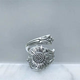 Sunflower Spoon Ring Oxidized Silver-tone Fashion Ring