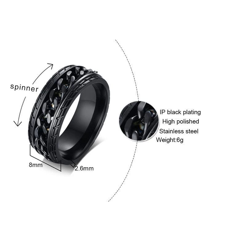 Tire Tread Stainless Steel Spinner Ring, Cool Ring!  For men or women!