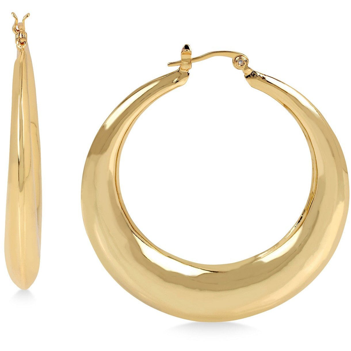 Bamboo Gold Tone Oval Hoop Earrings Thick Bamboo Hoops 2.5 inch Long