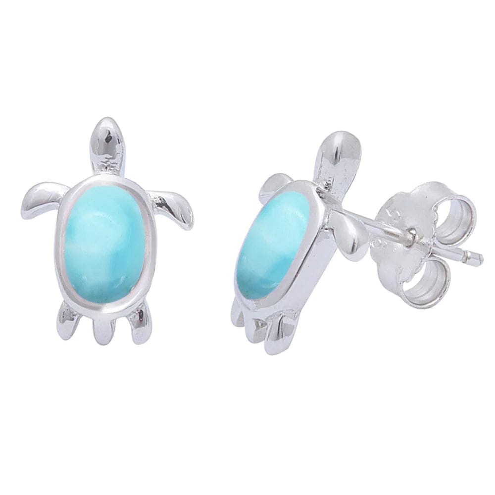 Larimar or Blue Created Opal Turtle Post Earrings Sterling Silver