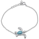 Turtle Bracelet, 2 Styles, 925 Sterling Silver Natural Larimar Bolo or Chain