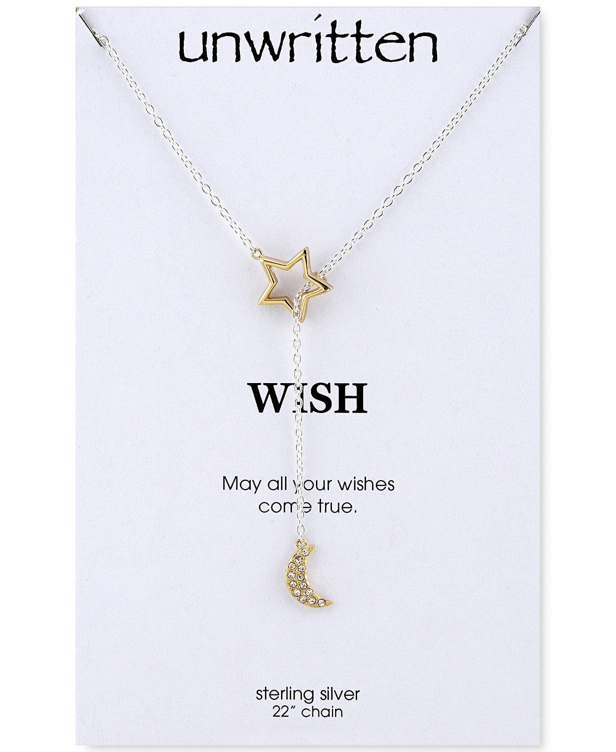 Unwritten "Wish", Moon & Star Lariat Necklace 24" - The Pink Pigs, A Compassionate Boutique