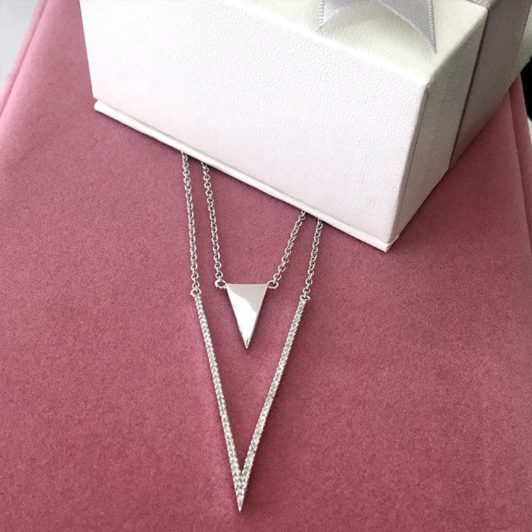 Stunning High End Layered "V" Necklace and Earrings in Sterling Silver with 5A Cubic Zirconia - The Pink Pigs, A Compassionate Boutique