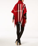 V. Fraas Taupe Plaid Knit Collared Poncho - The Pink Pigs, A Compassionate Boutique