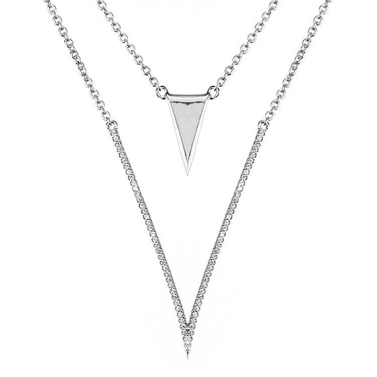 Stunning High End Layered "V" Necklace and Earrings in Sterling Silver with 5A Cubic Zirconia - The Pink Pigs, A Compassionate Boutique
