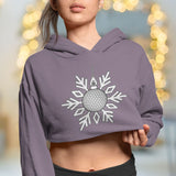 Snowflake Design Women's Cropped Fleece Hoodie - Snowflake Cropped Hoodie for Women - Christmas Hooded Sweatshirt