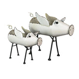 Rustic White Flying Pig Standing Metal Planters SET