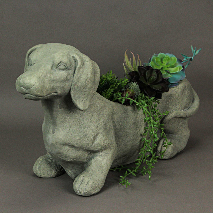 Abound-Zeckos Mini planter Dachshund Stone Finish Planter Realistic