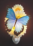 Blue Butterfly on Daisies Night Light - Handpainted Elegant