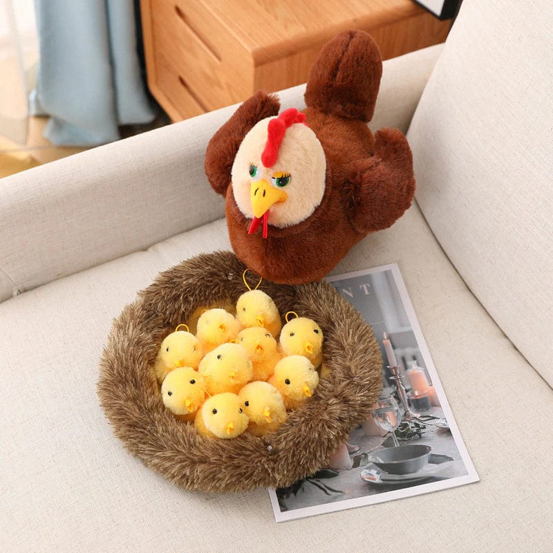 Ali Express Plush Animals Mama Hen with Baby chicks with nest