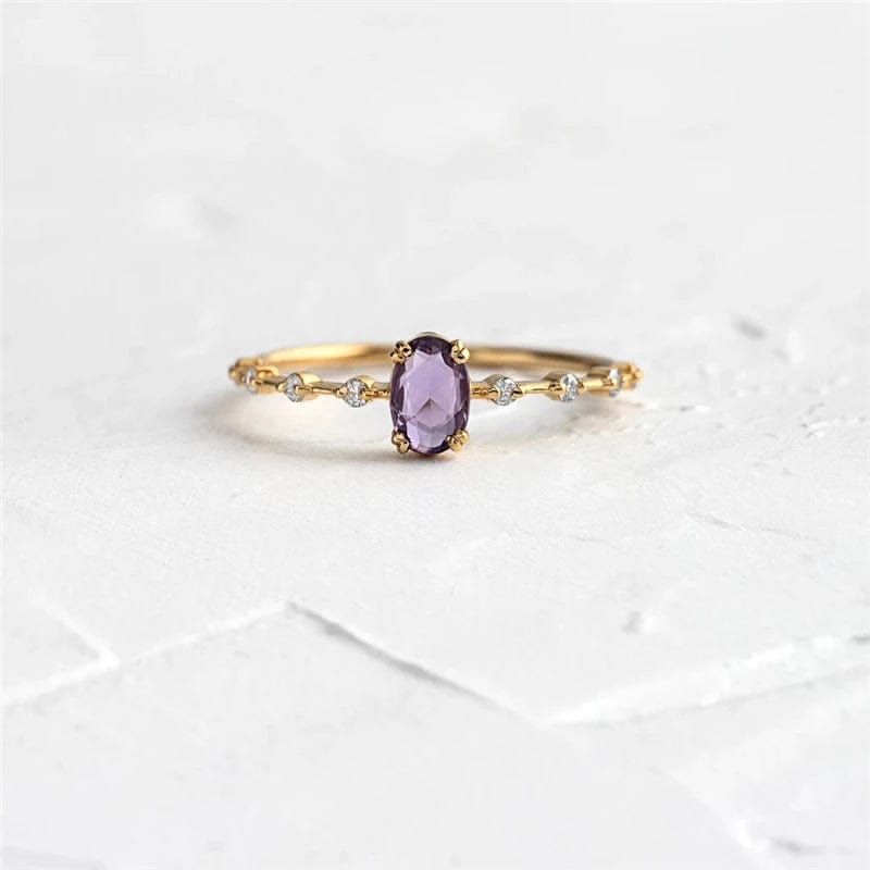 Ali Express Rings 6 Stackable Amethyst CZ Sterling Silver Ring-Dainty, Feminine