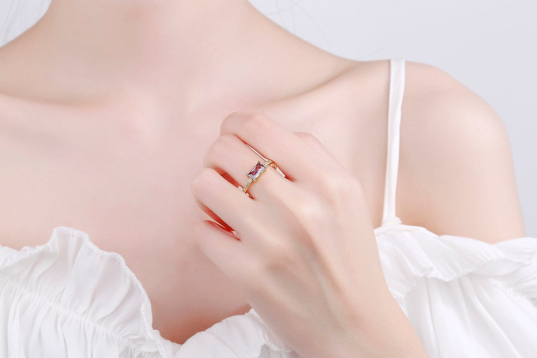 Ali Express Rings Rectangular Purple CZ Ring, Delicate and Feminine Sterling Silver