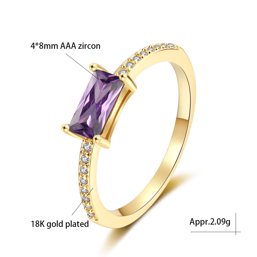 Ali Express Rings Rectangular Purple CZ Ring, Delicate and Feminine Sterling Silver