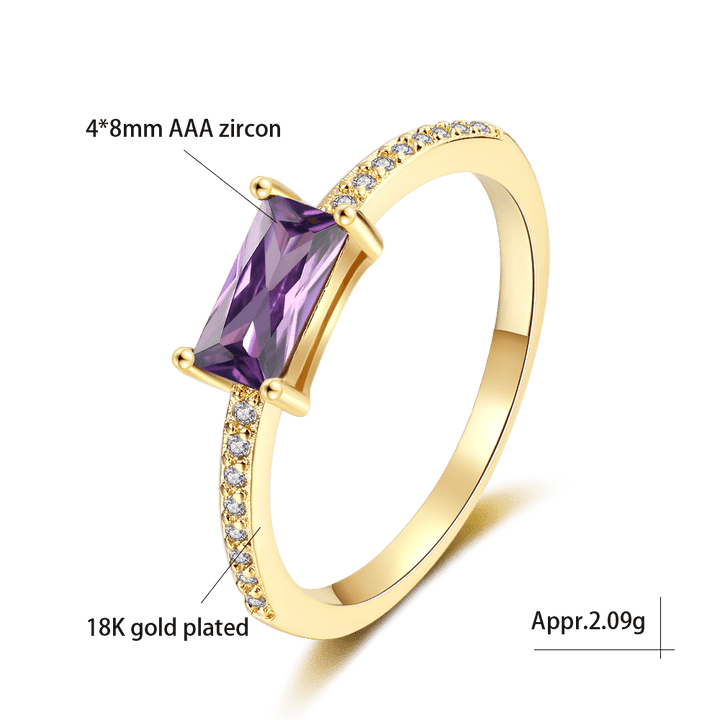 Ali Express Rings Rectangular Purple CZ Ring, Delicate and Feminine Sterling Silver