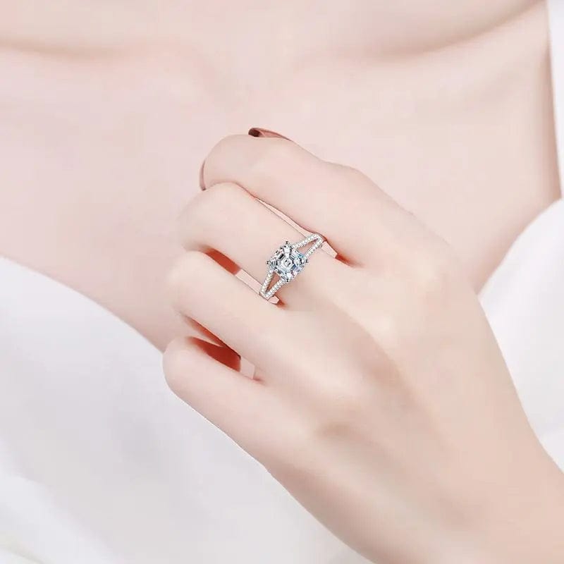 Alibaba 2ctw moissanite engagement ring Luxury Asscher Cut 2ctw Moissanite Ring 18K Gold Plated 925 Sterling Silver Wedding Jewelry