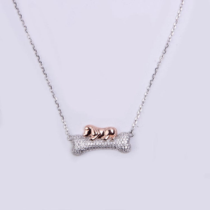 Alibaba - Booker Fine Fashion Jewelry-Necklace Dog Sleeping on Bone Unique Necklace for Dog Lovers 925 Sterling Silver