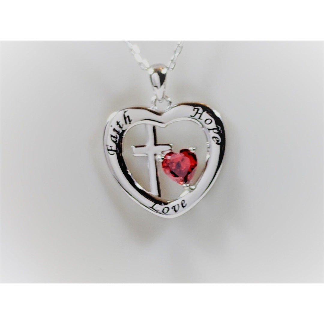 Alibaba - Booker Fine Fashion Jewelry-Necklace Necklace Faith, Hope and Love Sterling Silver Pendant with Red CZ Heart, Beautiful!