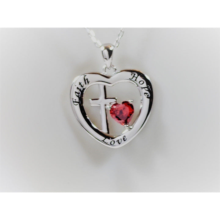 Alibaba - Booker Fine Fashion Jewelry-Necklace Necklace Faith, Hope and Love Sterling Silver Pendant with Red CZ Heart, Beautiful!