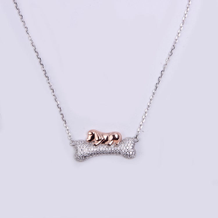 Alibaba - Booker Fine Fashion Jewelry-Necklace Rose Dog Sleeping on Bone Unique Necklace for Dog Lovers 925 Sterling Silver