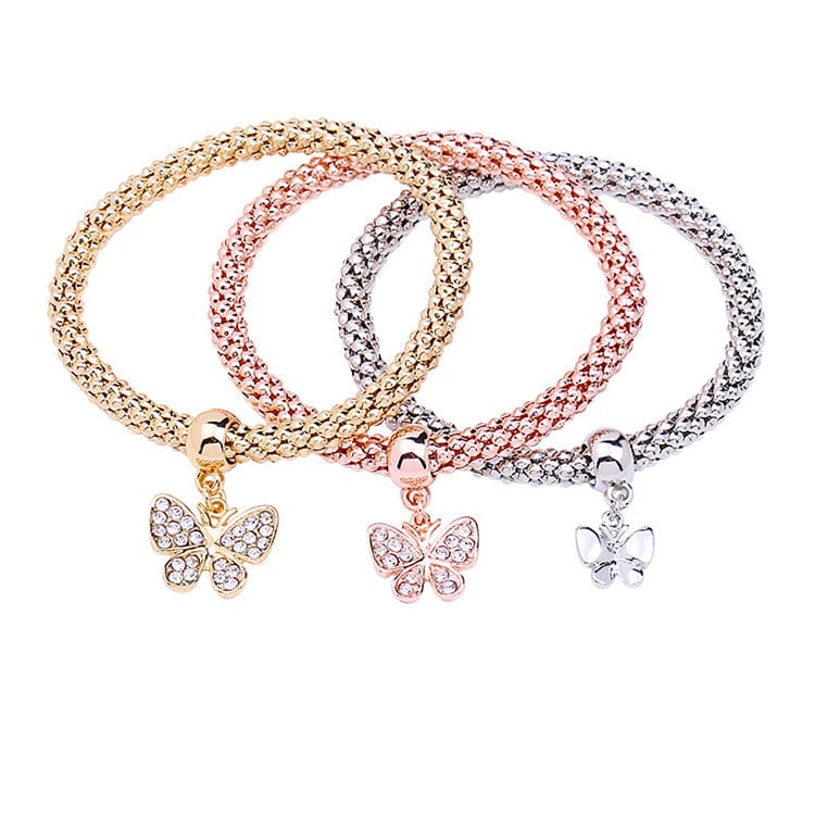 Alibaba Fashion Bracelets Rose Fashion Butterfly Stretch Bracelets-Rose, Yellow or White Gold Plated