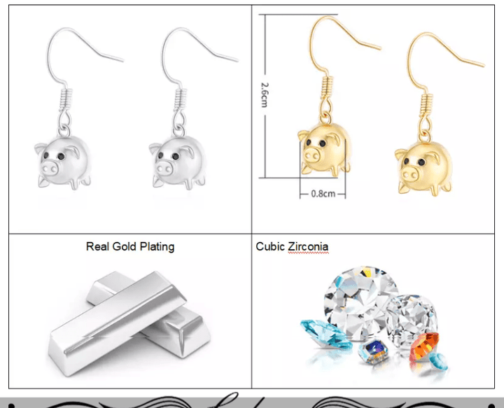 Alibaba Fashion Jewelry Piggy Drop Fashion Earrings-So Cute!  Gold Plated Brass