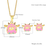 Alibaba Fashion Jewelry Sets Flying Pink Piggy Jewelry Set Stainless Steel Necklace and Earrings for Girls