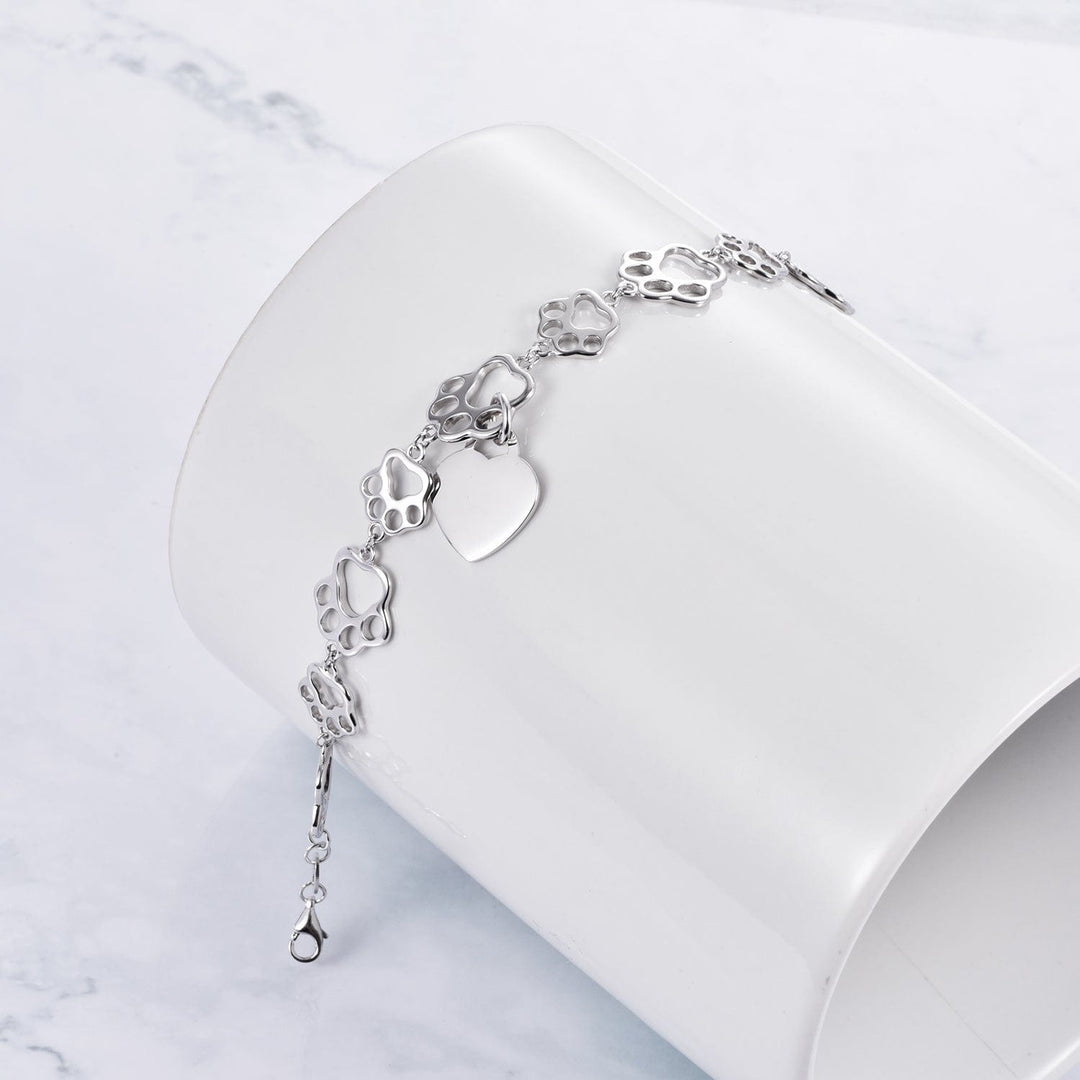 Alibaba Fine Fashion Jewelry Bracelet Engraved Pet Paw Bracelet with Heart Sterling Silver, Engraveable