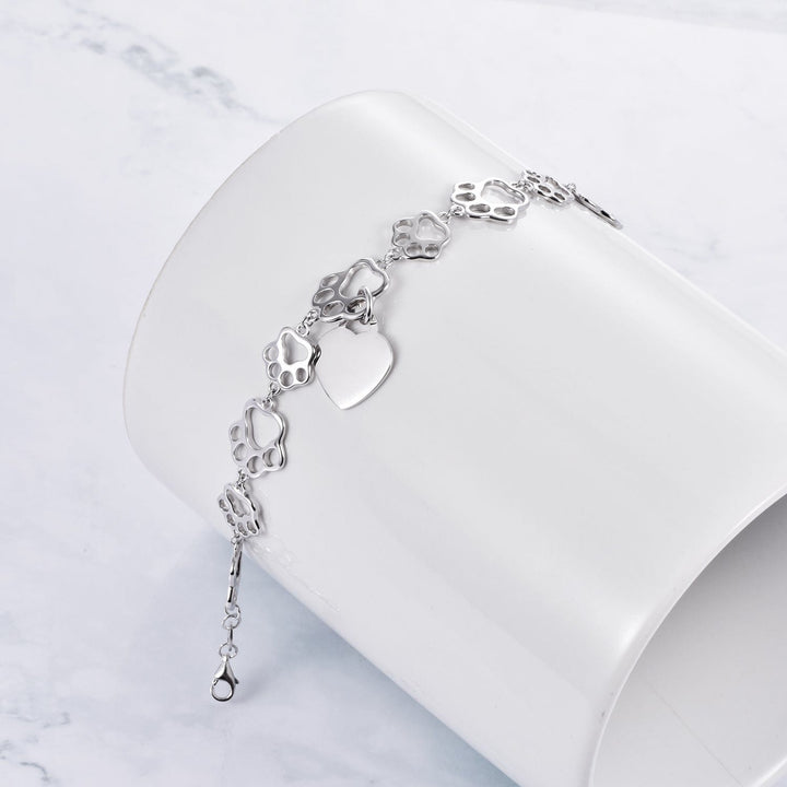 Alibaba Fine Fashion Jewelry Bracelet Engraved Pet Paw Bracelet with Heart Sterling Silver, Engraveable