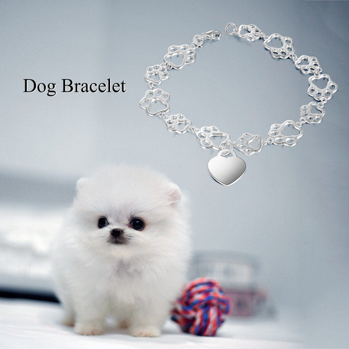 Alibaba Fine Fashion Jewelry Bracelet Pet Paw Bracelet with Heart Sterling Silver, Engraveable