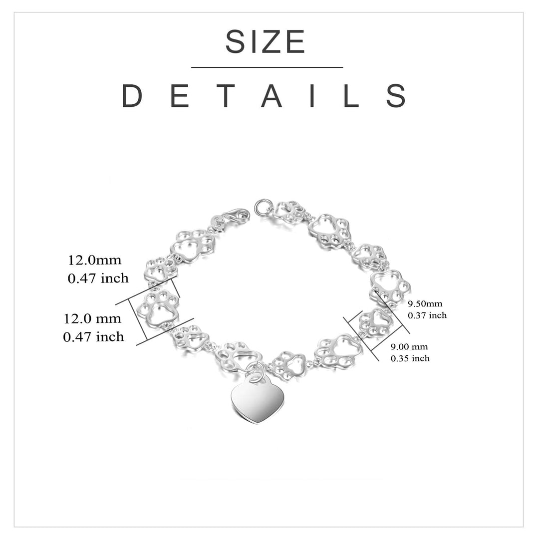Alibaba Fine Fashion Jewelry Bracelet Pet Paw Bracelet with Heart Sterling Silver, Engraveable