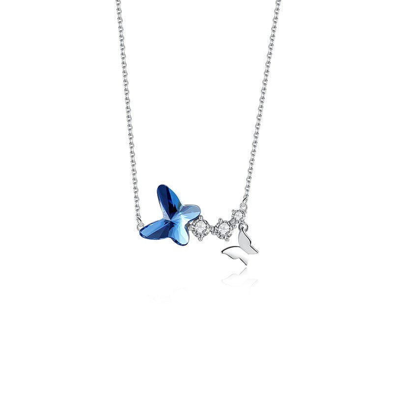 Alibaba Fine Fashion Jewelry-Necklace Blue Butterfly Necklace and Earrings in Sterling Silver with Swarovski Crystal & CZ, Gorgeous!
