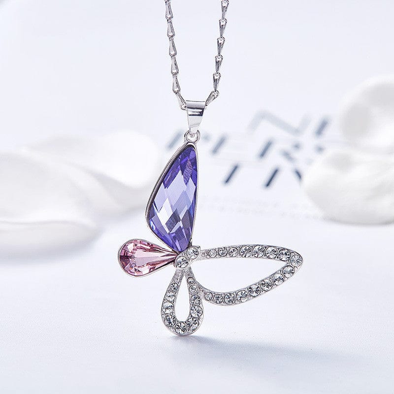 Alibaba Fine Fashion Jewelry-Necklace Butterfly Necklace & Charm Asymmetric Sterling Silver with Swarovski Crystal, Gorgeous!