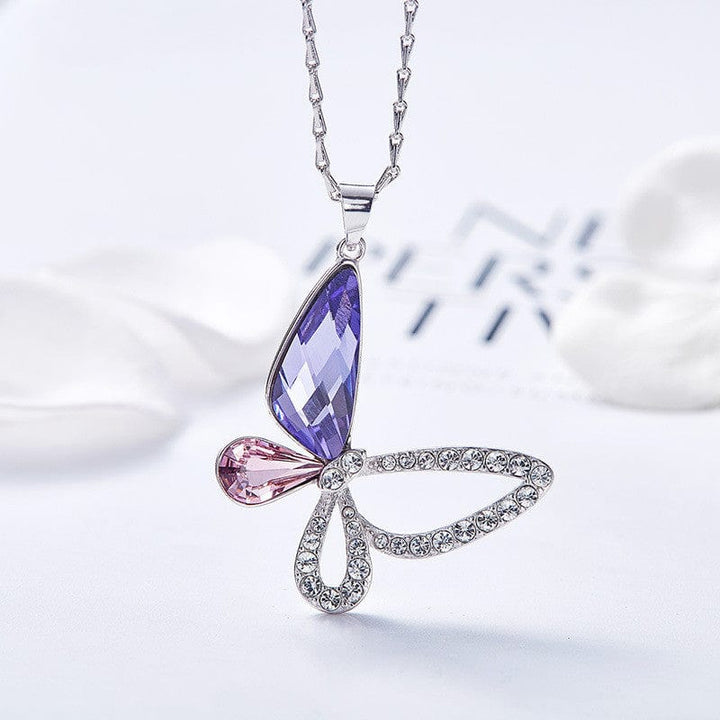 Alibaba Fine Fashion Jewelry-Necklace Butterfly Necklace & Charm Asymmetric Sterling Silver with Swarovski Crystal, Gorgeous!