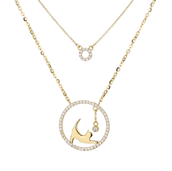 Alibaba Fine Fashion Jewelry-Necklace Cat Playing with Ball in a Circle Necklace, 2 Layers